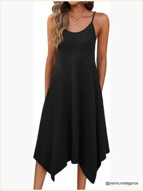 Summer Midi Dress with Pockets Spaghetti Strap Flowy Beach Cover Up